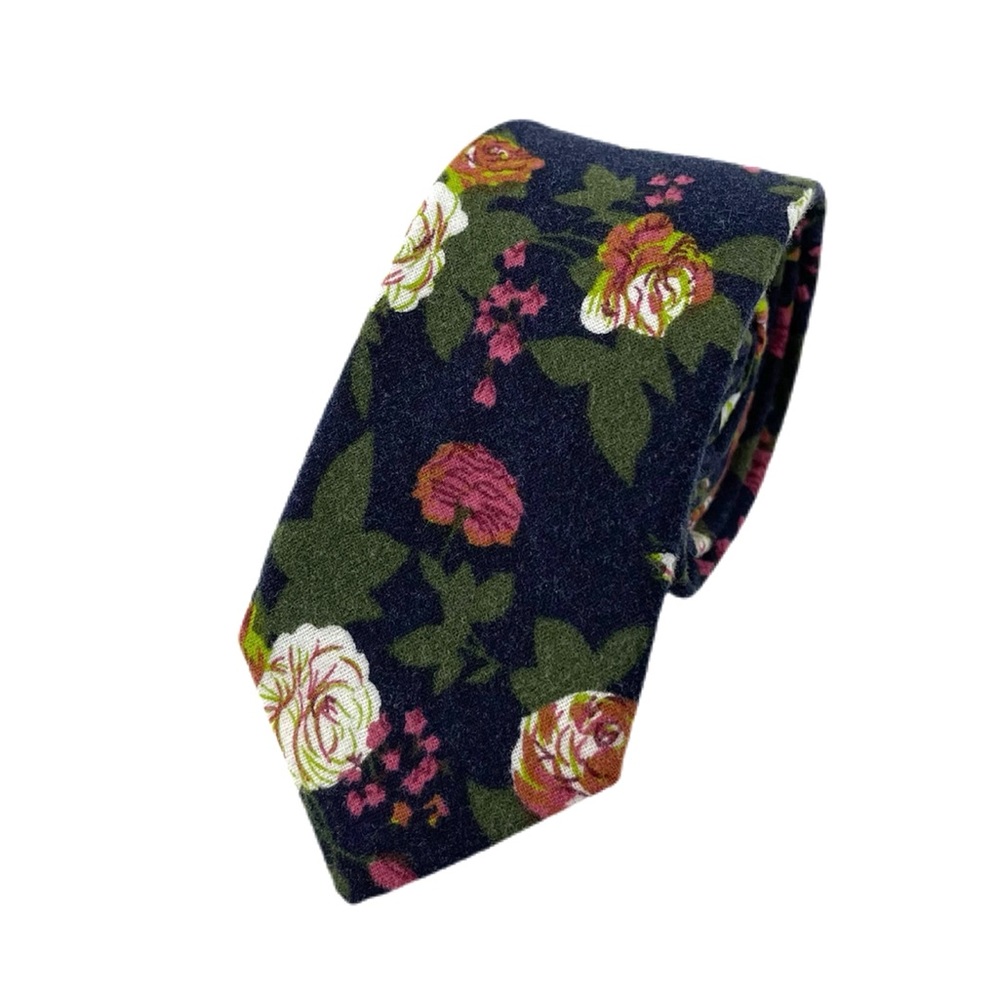 Men's Navy Bohemian Floral Slim Necktie